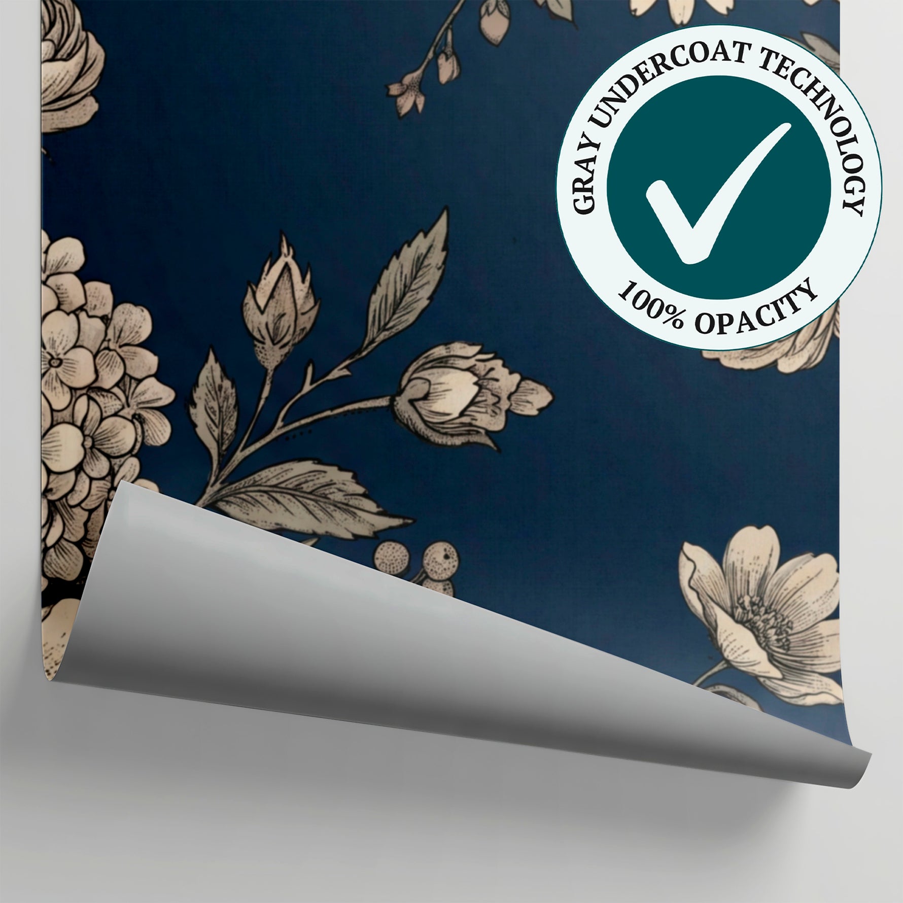 Heirloom Thistle - Blue Floral Wallpaper Navy Blue Vintage Rose Daisy Peel and Stick Wall Mural - Matière