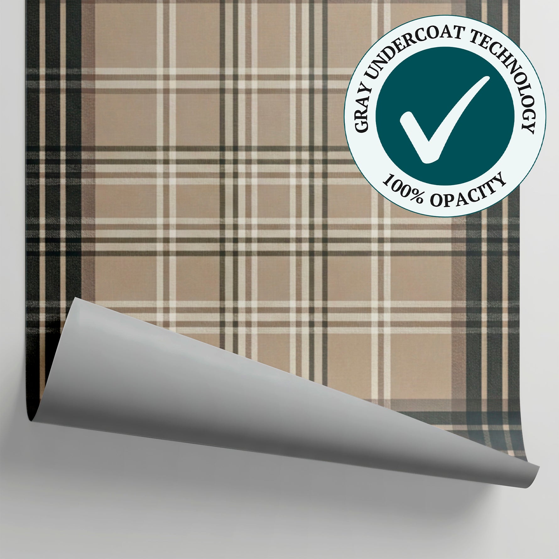 Heritage Tartan - Beige Vintage Wallpaper - Gray Plaid Cream Check Peel and Stick Mural - Matière