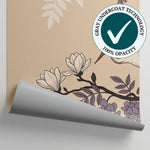 Heron Hour Beige Chinoiserie Wallpaper - Magnolia Japanese Botanical Floral Vintage Peel and Stick Mural - Matière