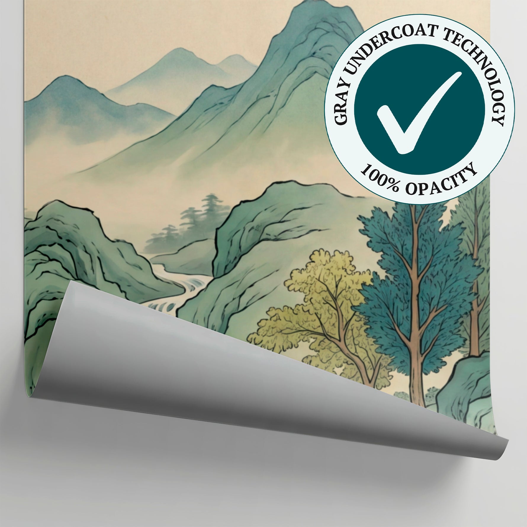 Heron Pavilion Green Chinoiserie Wallpaper - Landscape Scenery Japanese Wall Mural Peel and Stick - Matière