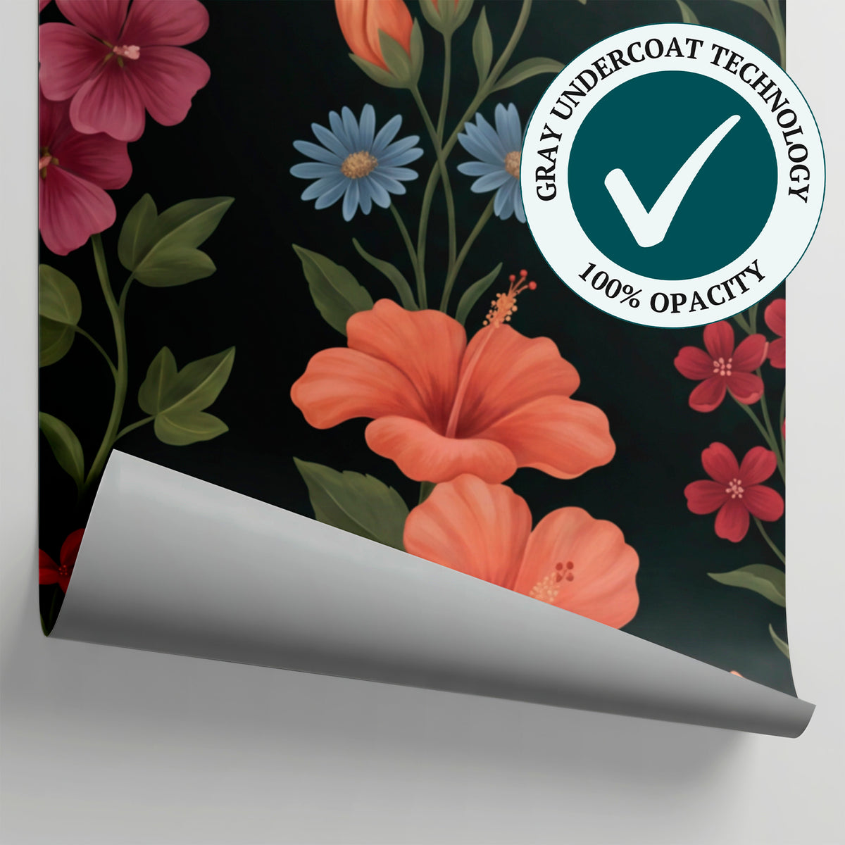 Hibiscus Nightfall Dark Floral Wallpaper - Vintage Pink Flower Wallpaper Peel and Stick Daisy Mural - Matière