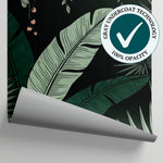 Hibiscus Plume Dark Tropical Wallpaper - Dark Green Jungle Botanical Palm Tree Leaf Peel and Stick - Matière