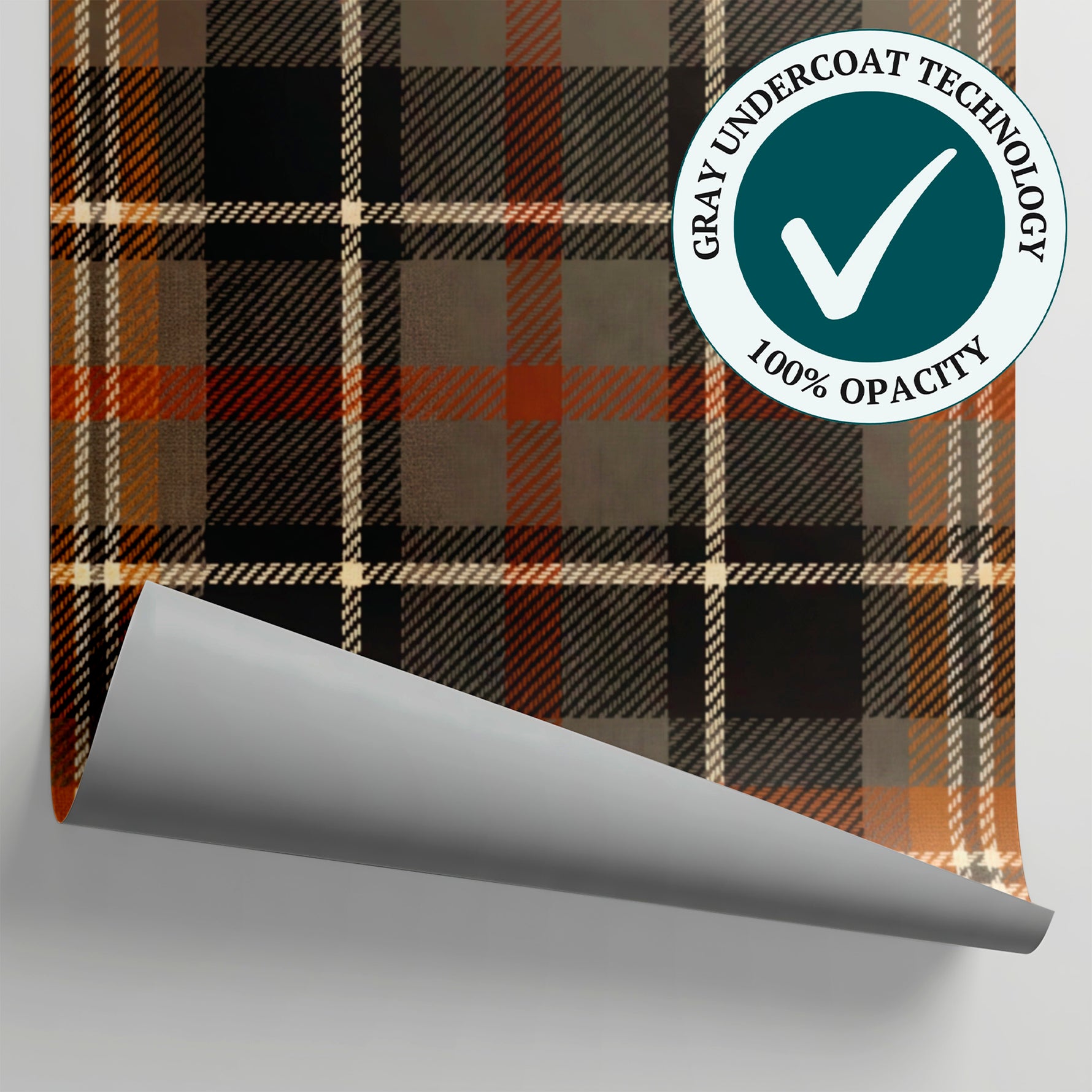 Highland Hearth - Brown Vintage Wallpaper - Orange Cream Plaid Tartan Peel and Stick - Matière