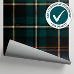 Highland Reverie - Dark Vintage Wallpaper, Navy Blue & Dark Green Plaid Orange Peel and Stick Mural - Matière