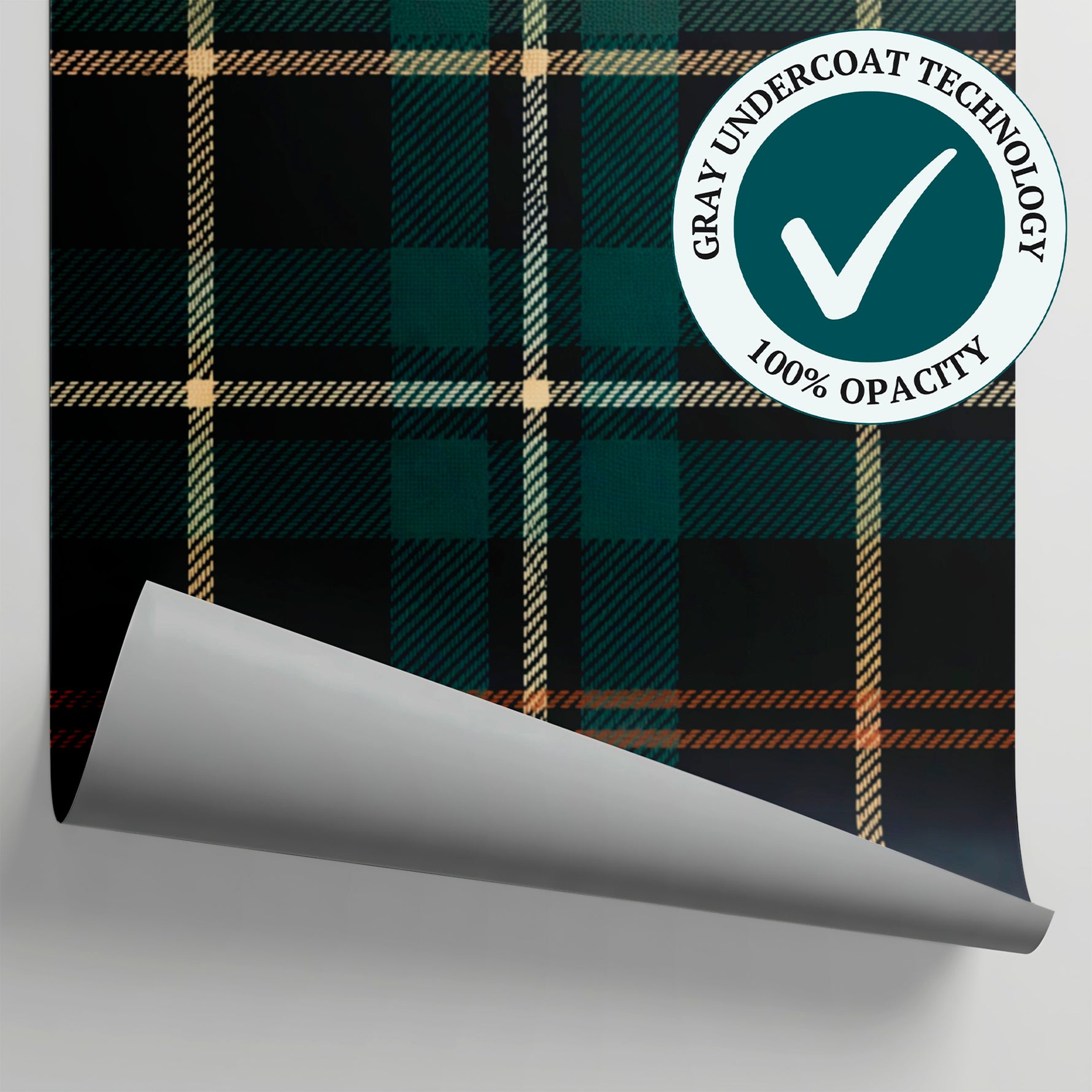 Highland Reverie - Dark Vintage Wallpaper, Navy Blue & Dark Green Plaid Orange Peel and Stick Mural - Matière