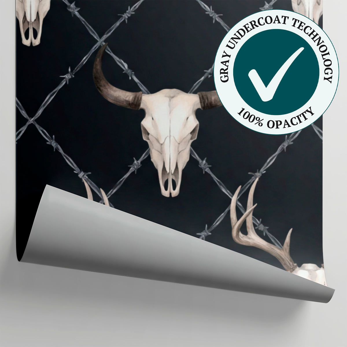 Horned Frontier Dark Gothic Wallpaper - Black Skull Western Cowboy Peel and Stick Mural - Matière