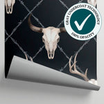 Horned Frontier Dark Gothic Wallpaper - Black Skull Western Cowboy Peel and Stick Mural - Matière
