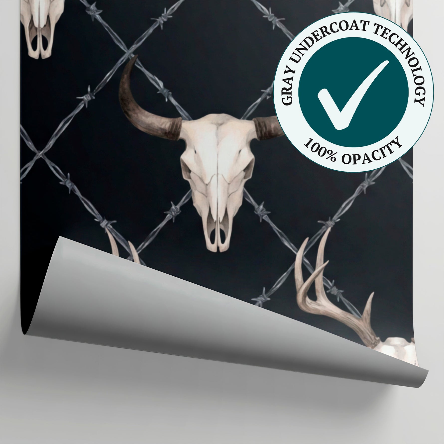 Horned Frontier Dark Gothic Wallpaper - Black Skull Western Cowboy Peel and Stick Mural - Matière