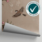 Hovering Sparrows Beige Chinoiserie Wallpaper - Vintage Japanese Wallpaper Peel and Stick Wall Mural - Matière