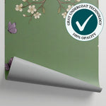 Hushed Aviary Green Chinoiserie Wallpaper - Sage Floral Botanical Vintage Flower Wall Mural - Matière