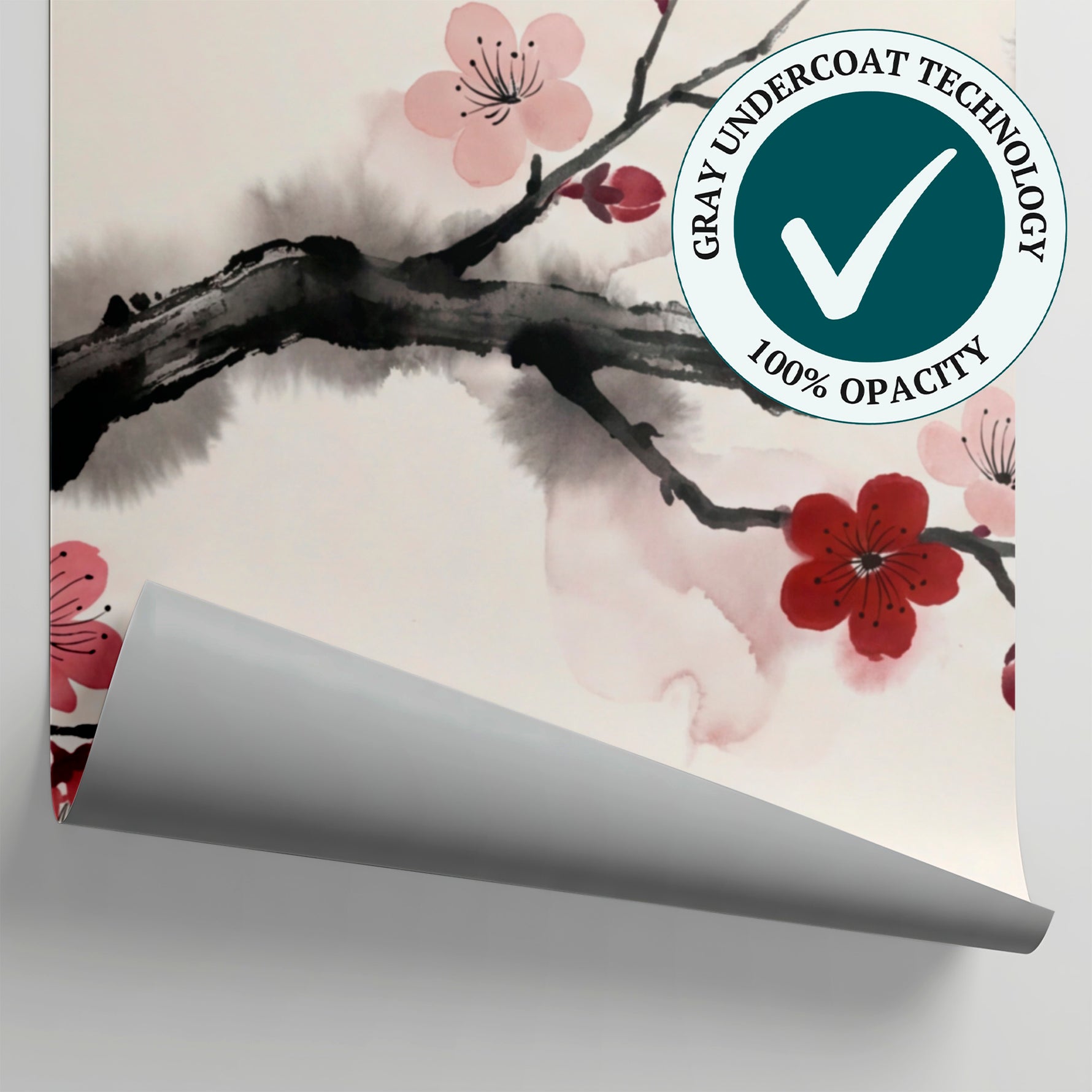 Ink Bloom - Pink Cherry Blossom Wallpaper - Minimalist Floral Peel and Stick Aesthetic Flower Mural - Matière