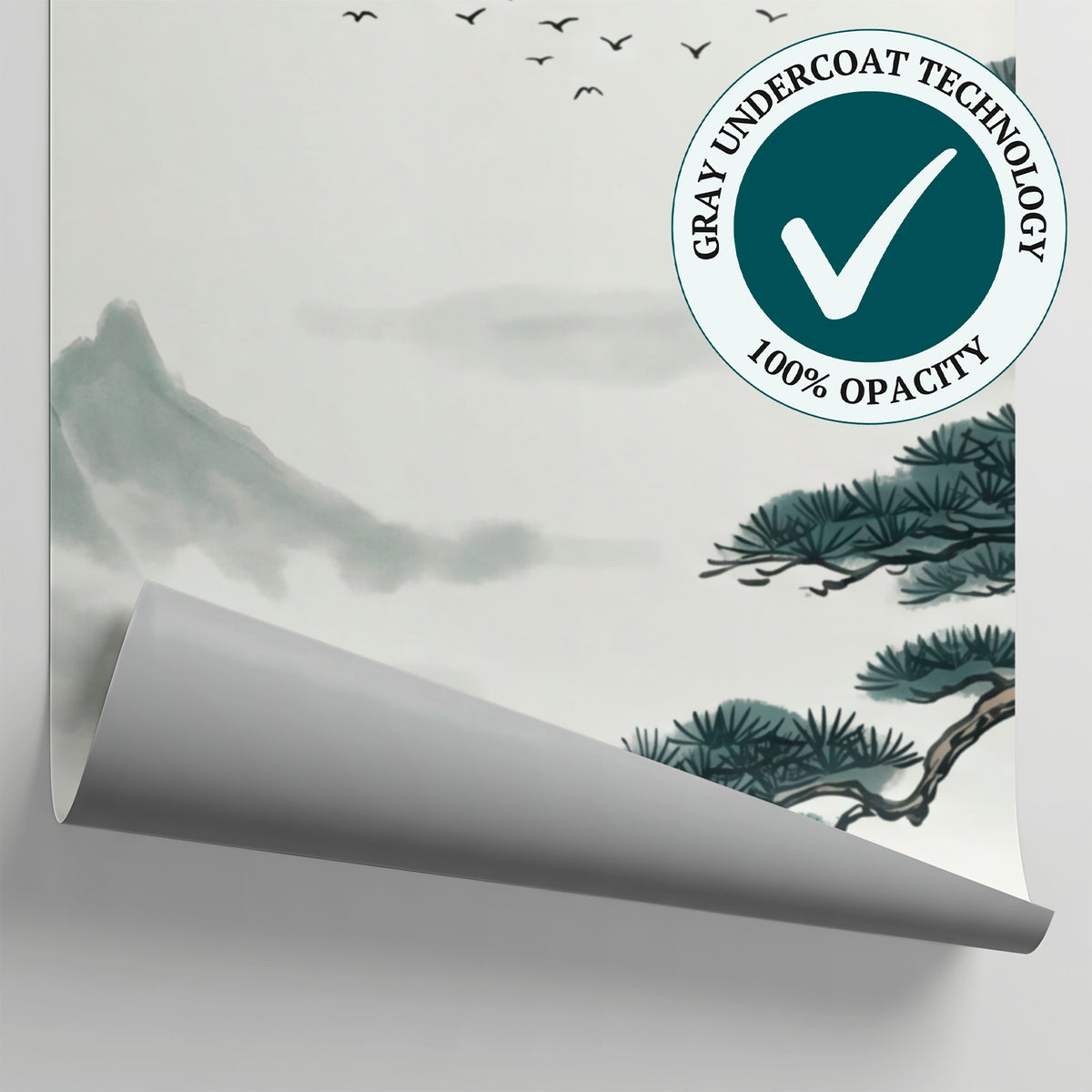 Ink Mountain Ascent Gray Landscape Wallpaper - Chinoiserie Scenery Wallpaper Japanese Wall Mural Peel and Stick - Matière