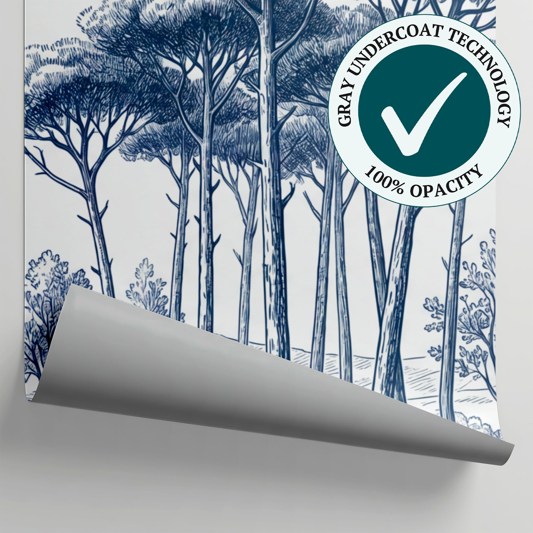 Inkwell Horizon Blue Forest Wallpaper - Landscape Scenery Woodland Botanical Wall Mural - Matière