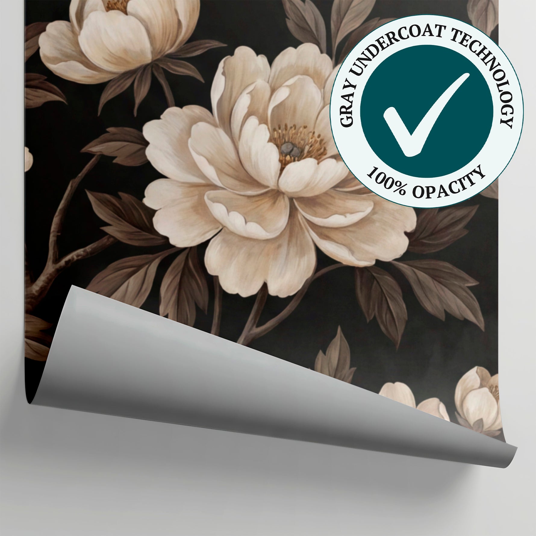 Inkwell Peony Dark Chinoiserie Wallpaper - Vintage Floral Botanical Cherry Blossom Peel and Stick Wall Mural - Matière