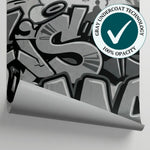Iron Scrawl Gray Graffiti Wallpaper - Dark Grey Brick Street Art Peel and Stick Wall Mural - Matière