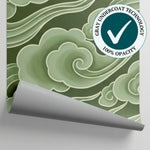 Jade Murmuration Green Chinoiserie Wallpaper - Sage Green Cloud Wallpaper Japanese Sky Peel and Stick Wall Mural - Matière