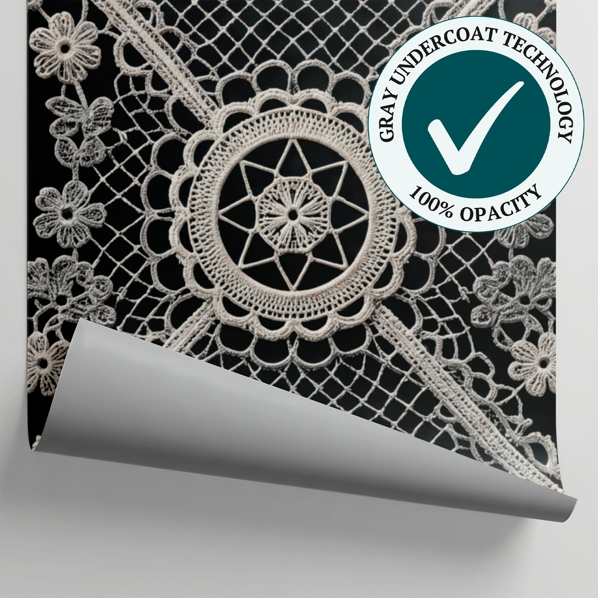 Lacework Calavera - Black Gothic Wallpaper Skull - Black Damask Floral Peel and Stick - Matière