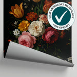 Lacquered Court Black Rose Wallpaper - Dark Floral Vintage Peel and Stick Pink Red Wall Mural - Matière