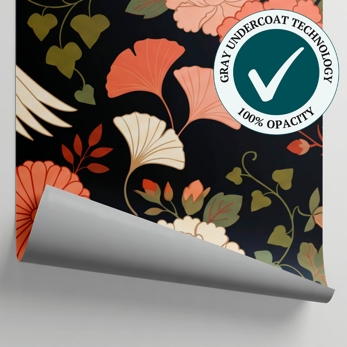 Lacquered Flight Dark Japanese Wallpaper - Floral Botanical Flower Animal Peel and Stick Wall Mural - Matière