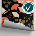 Lacquered Flight Dark Japanese Wallpaper - Floral Botanical Flower Animal Peel and Stick Wall Mural - Matière