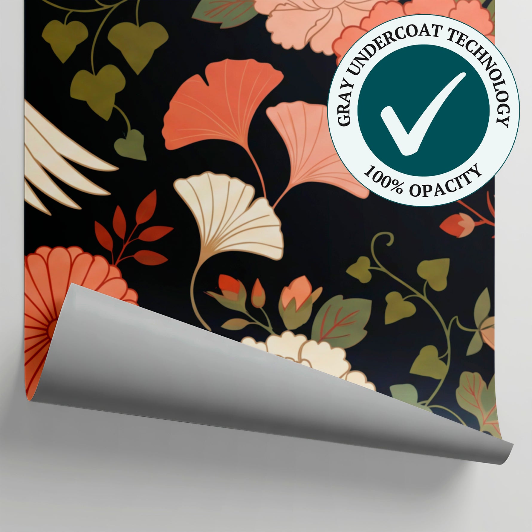 Lacquered Flight Dark Japanese Wallpaper - Floral Botanical Flower Animal Peel and Stick Wall Mural - Matière