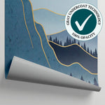 Lacquered Moonrise Blue Mountain Wallpaper - Minimalist Landscape Scenery Peel and Stick Wall Mural - Matière