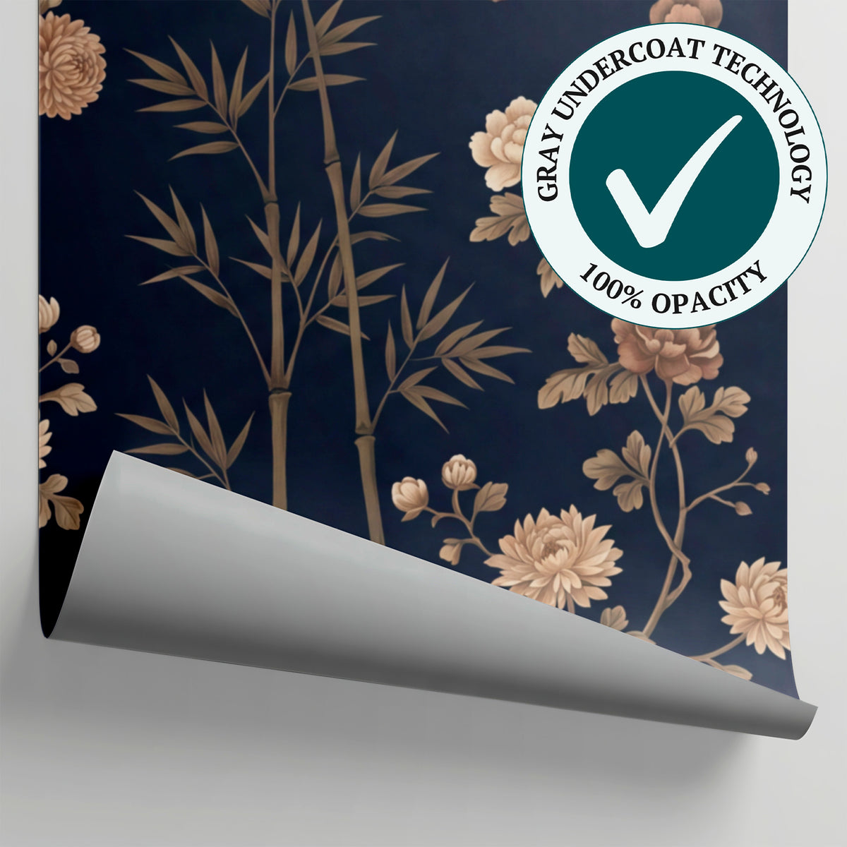Lacquered Nightfall Blue Chinoiserie Wallpaper - Navy Floral Japanese Botanical Beige Peel and Stick - Matière