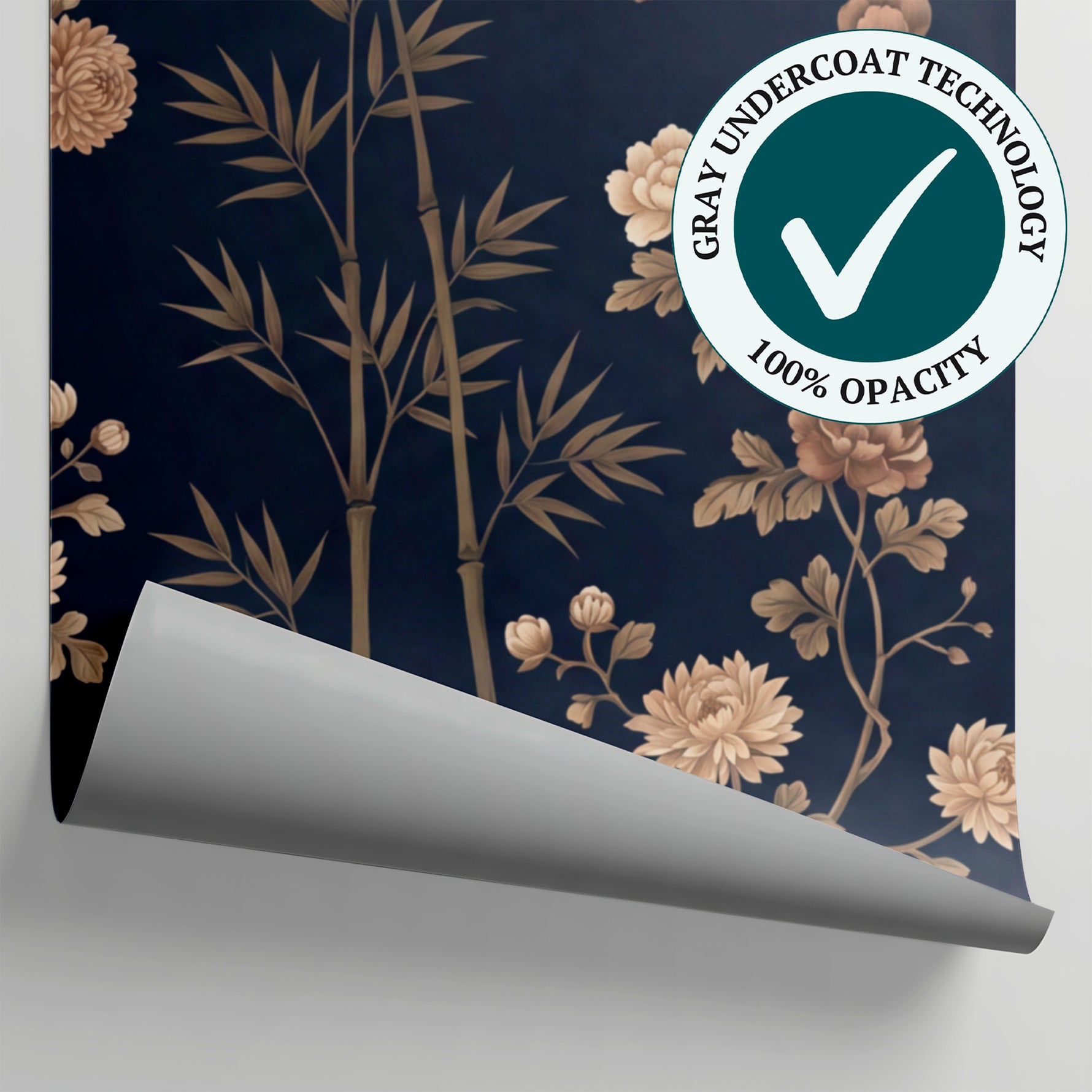 Lacquered Nightfall Blue Chinoiserie Wallpaper - Navy Floral Japanese Botanical Beige Peel and Stick - Matière