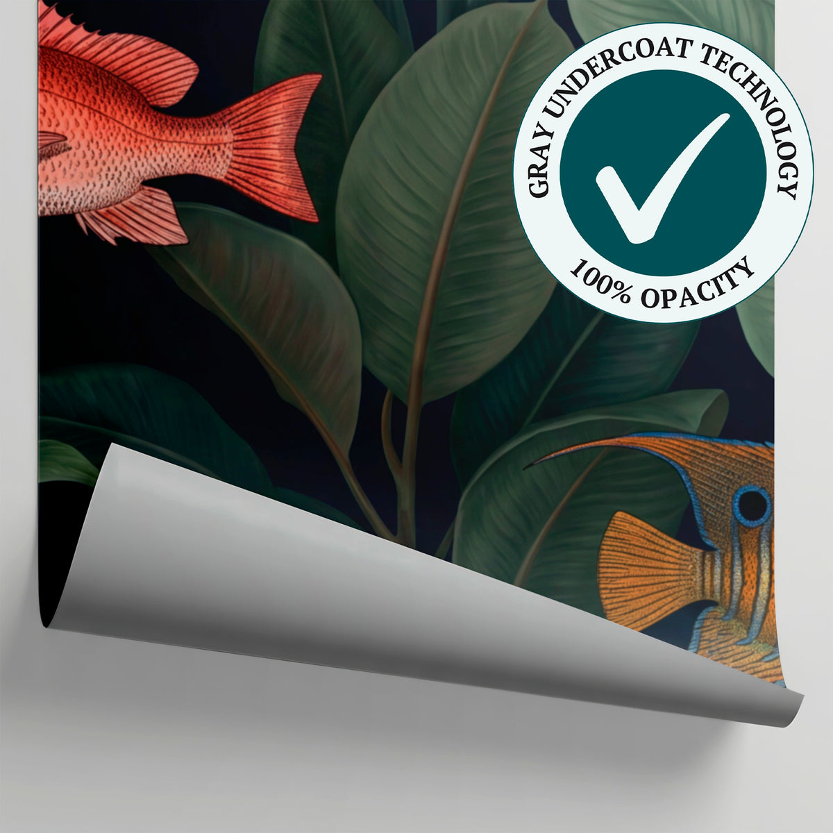 Lantern Fins Midnight Fish Wallpaper - Dark Botanical Wallpaper Peel and Stick Leaf Animal Mural - Matière