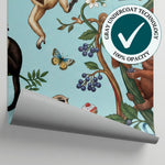 Lantern Vines Blue Monkey Wallpaper - Chinoiserie Botanical Animal Tropical Peel and Stick Wall Mural - Matière