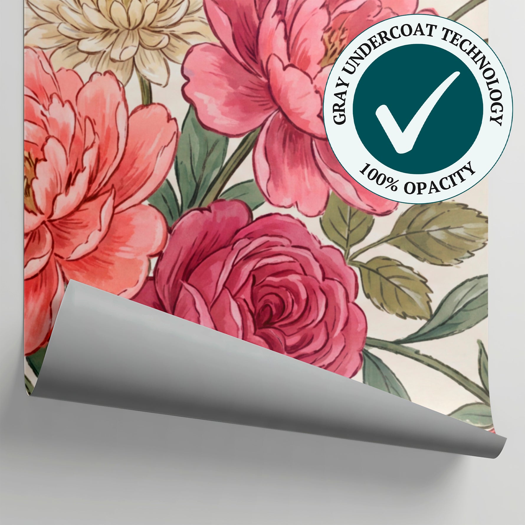 Letter Songbird Pink Vintage Wallpaper - Floral Rose Bird Botanical Peel and Stick Wall Mural - Matière