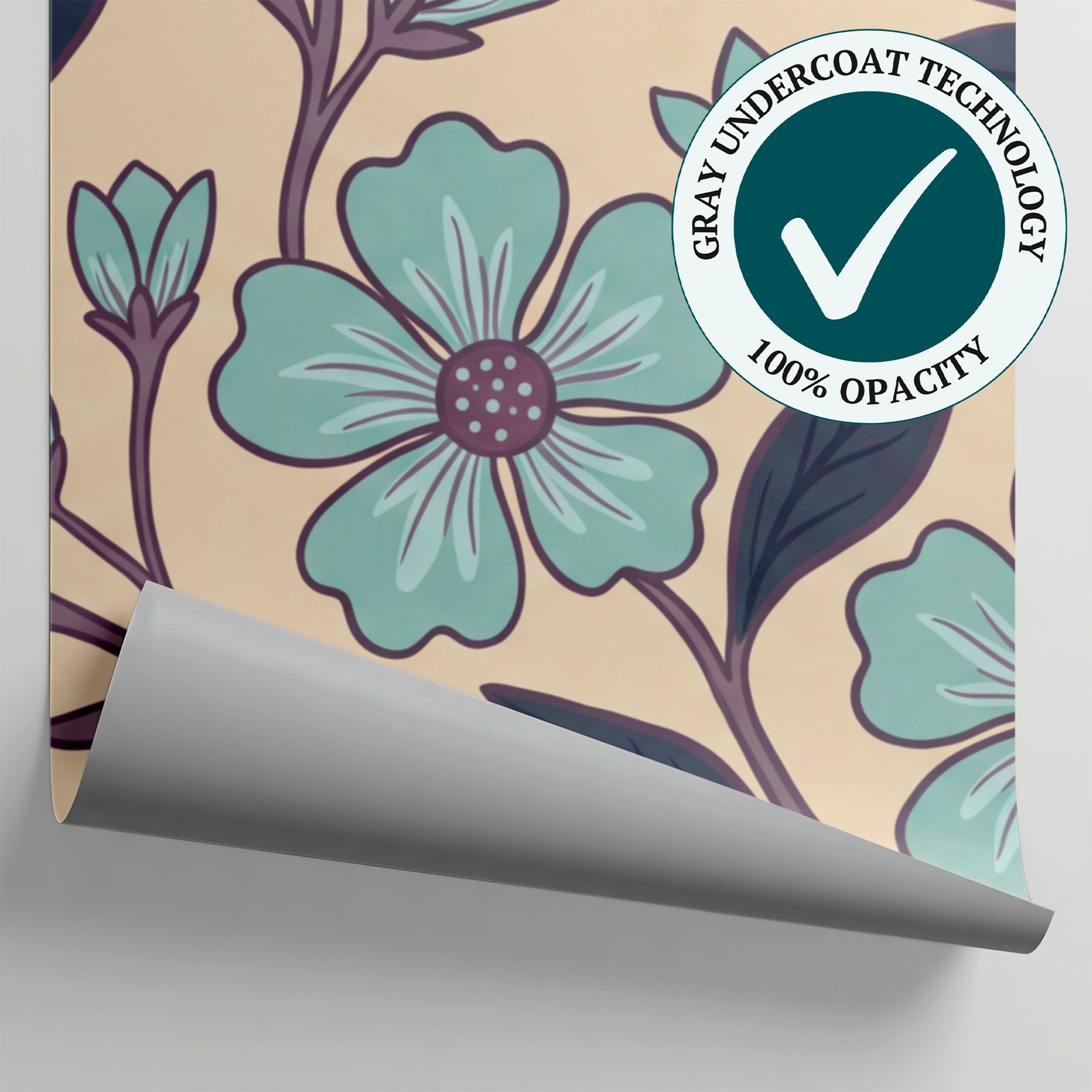 Linen Bloomwake Beige Floral Wallpaper - Light Blue Flower Vintage Peel and Stick Wall Mural - Matière