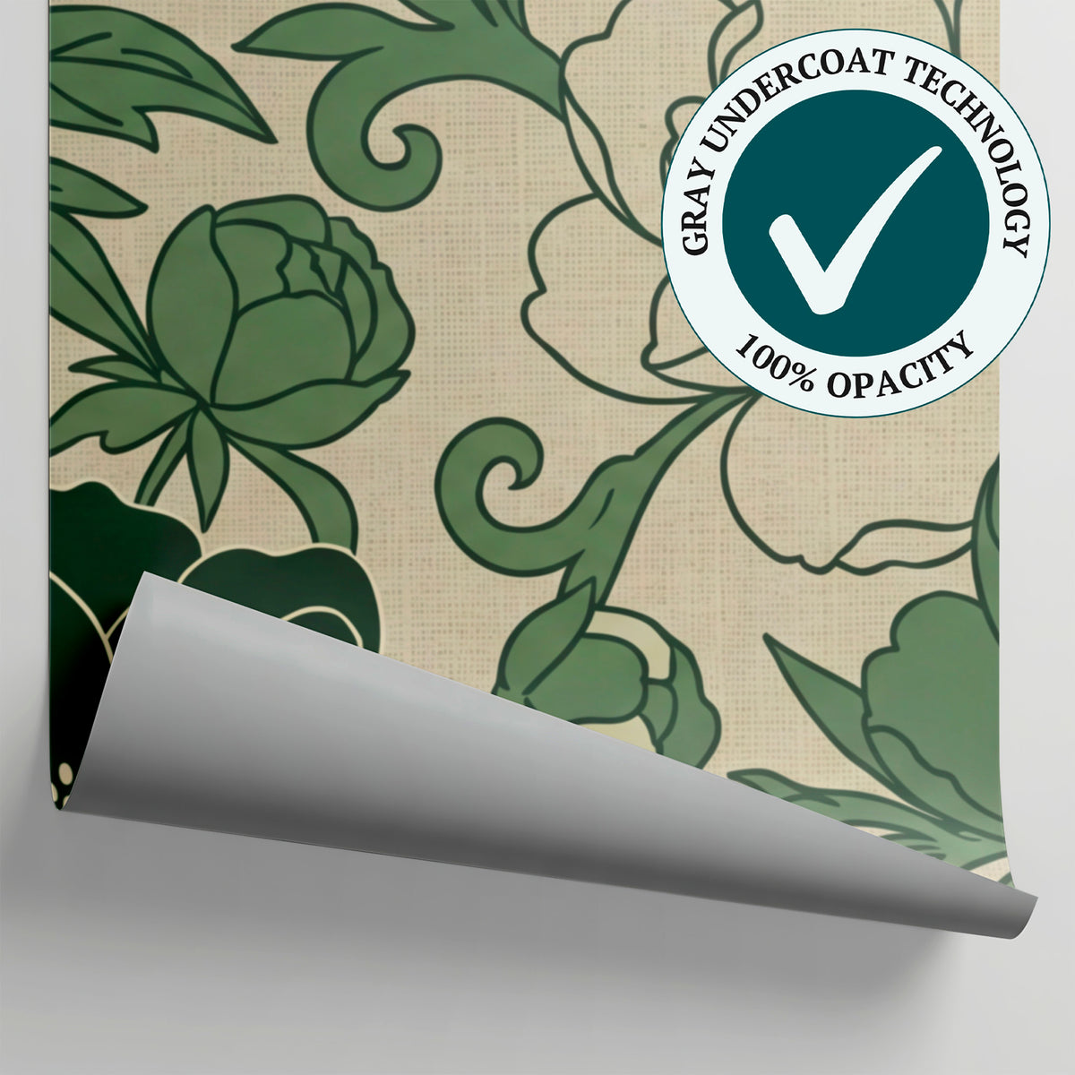 Linen Peony Green Floral Wallpaper - Sage Green Vintage Flower Wallpaper Peel and Stick - Matière