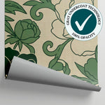 Linen Peony Green Floral Wallpaper - Sage Green Vintage Flower Wallpaper Peel and Stick - Matière