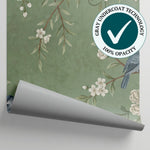 Linen Sonnet Green Chinoiserie Wallpaper - Sage Floral Wall Mural Peel and Stick Vintage Botanical - Matière