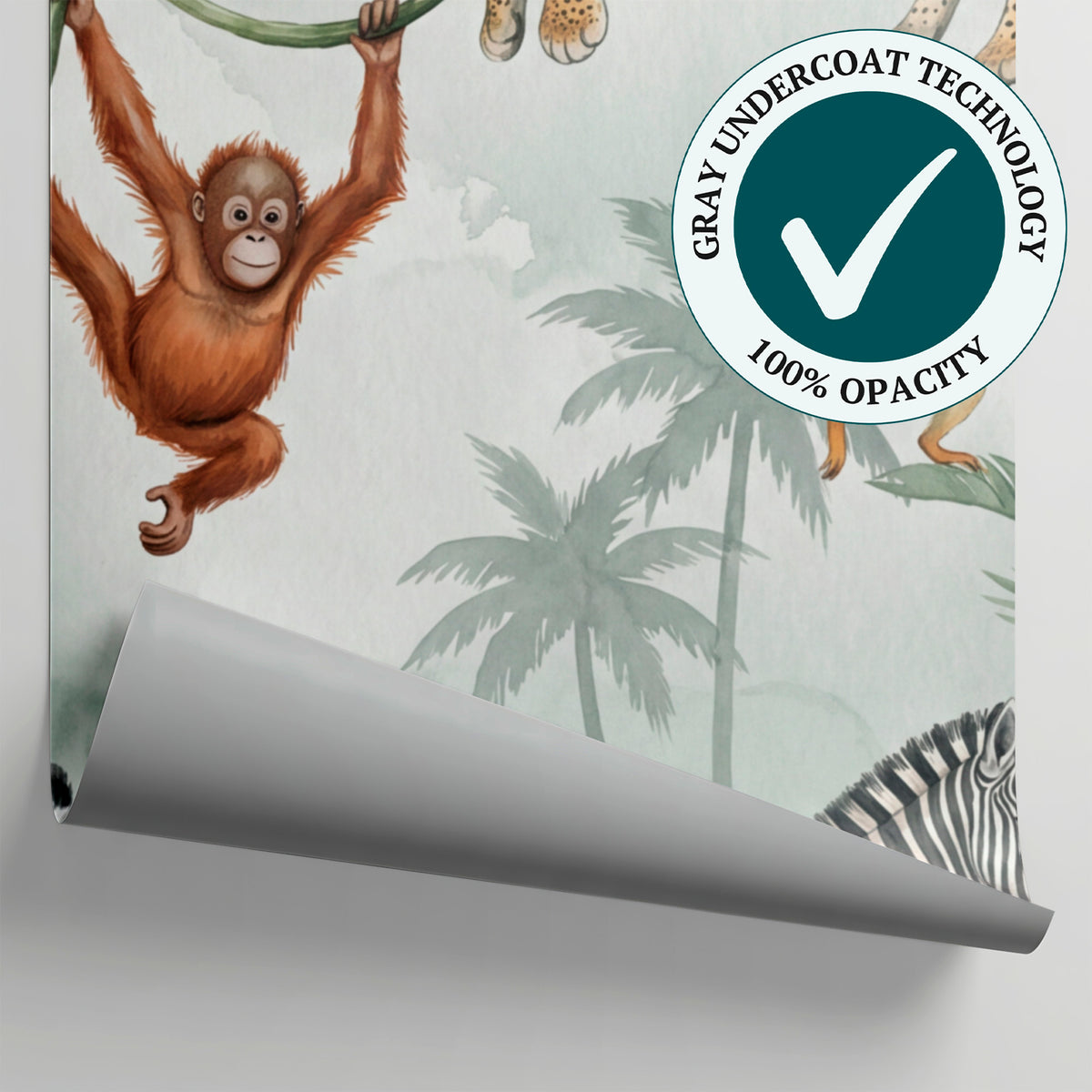 Little Canopy Wanderers Nursery Wallpaper for Kids - Green Jungle Safari Tropical Leopard Elephant Wall Mural - Matière