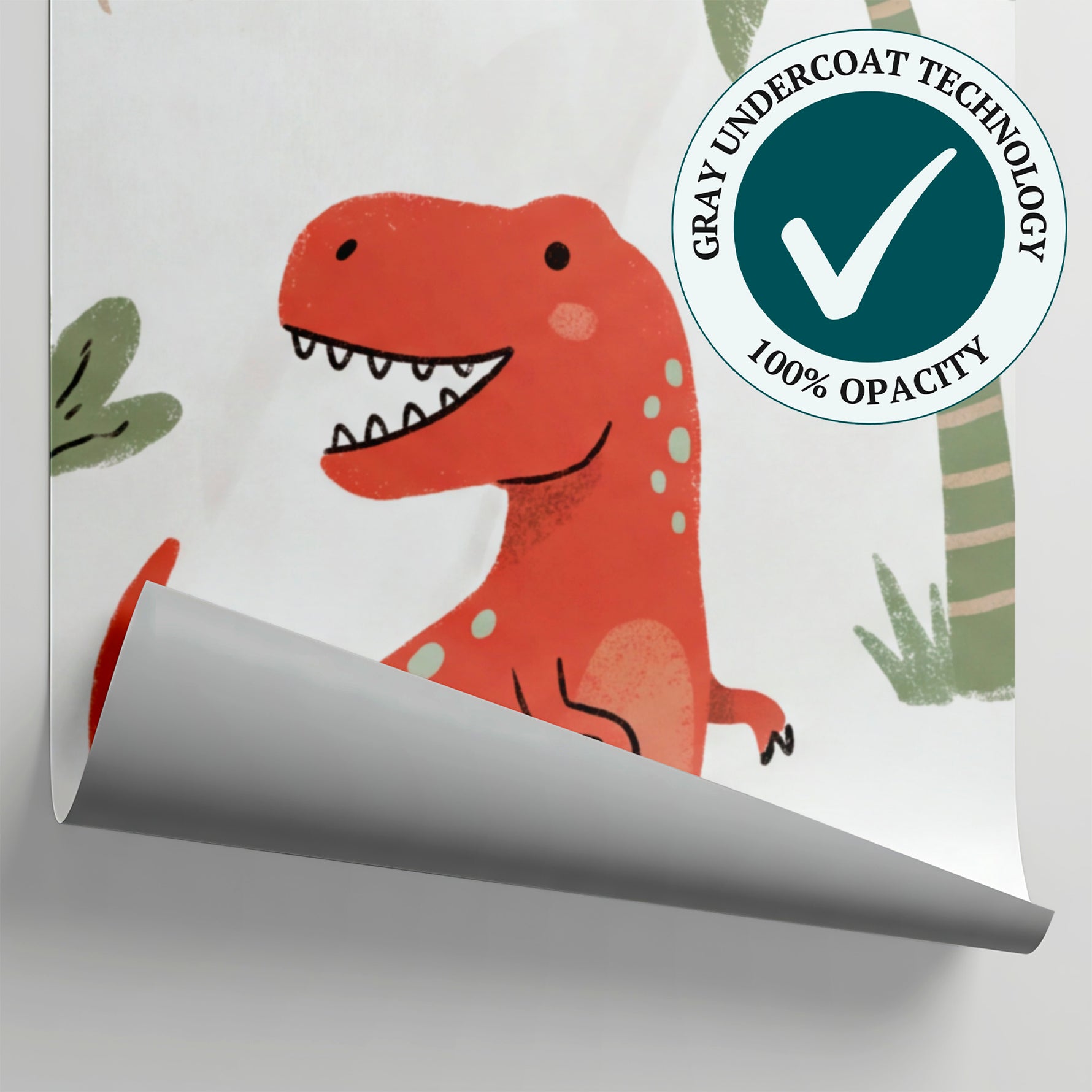 Little Stomper - Red Dinosaur Wallpaper for Kids - Nursery Cactus Wall Mural Peel and Stick - Matière