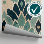 Lotus Mirage - Blue Geometric Wallpaper - Teal Damask Vintage Abstract Peel and Stick - Matière