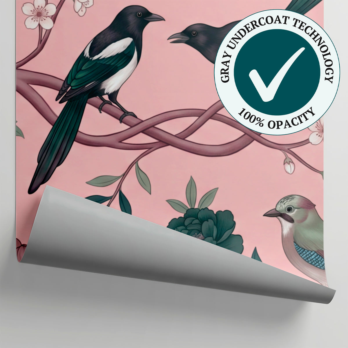 Magpie Confit - Pink Chinoiserie Wallpaper - Pink Flower Cherry Blossom Vintage Floral Peel and Stick - Matière