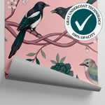 Magpie Confit - Pink Chinoiserie Wallpaper - Pink Flower Cherry Blossom Vintage Floral Peel and Stick - Matière