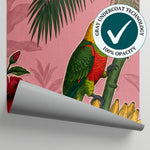 Mango Chorus Pink Tropical Wallpaper - Botanical Greenery Animal Leaf Wall Mural Peel and Stick - Matière