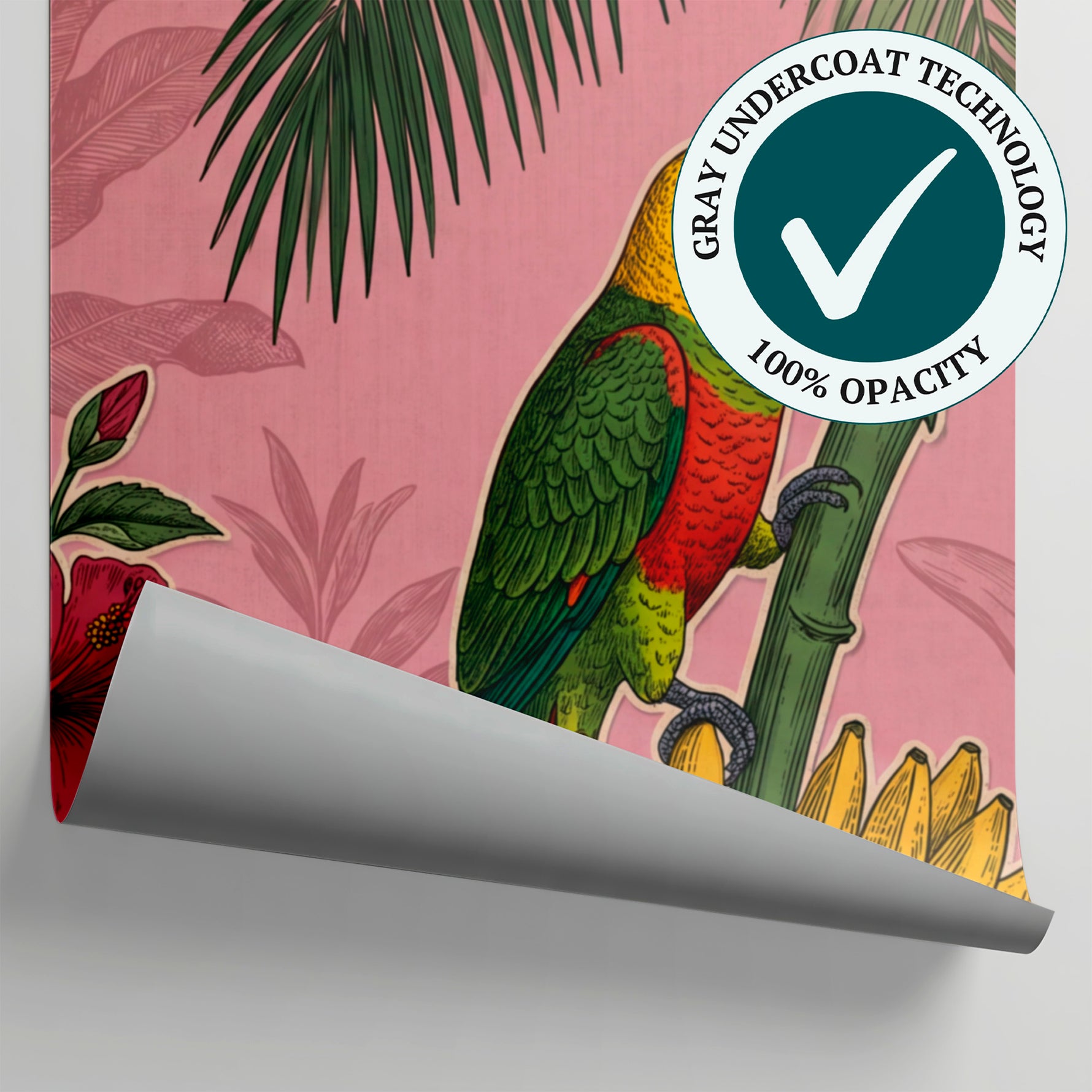 Mango Chorus Pink Tropical Wallpaper - Botanical Greenery Animal Leaf Wall Mural Peel and Stick - Matière