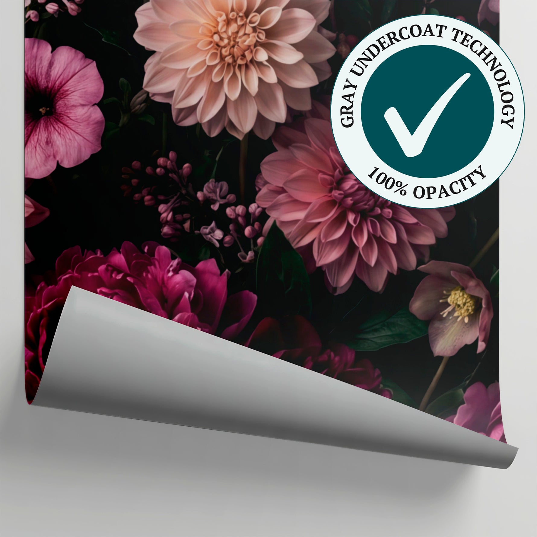 Midnight Blooming Pink Rose Wallpaper - Dark Floral Vintage Flower Peel and Stick Wall Mural - Matière