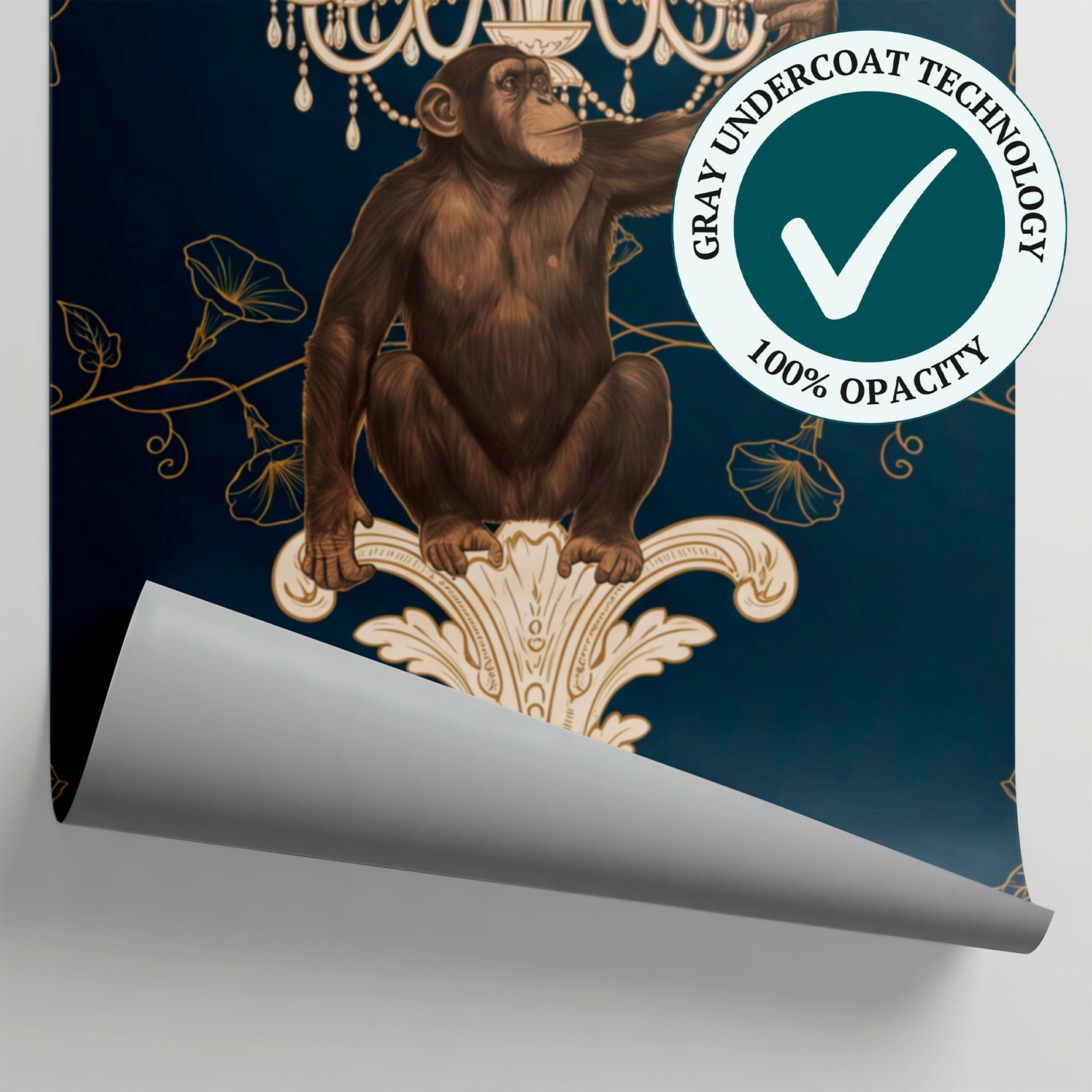 Mischief Soirée Blue Monkey Wallpaper - Navy Blue Damask Animal Wall Mural Peel and Stick - Matière