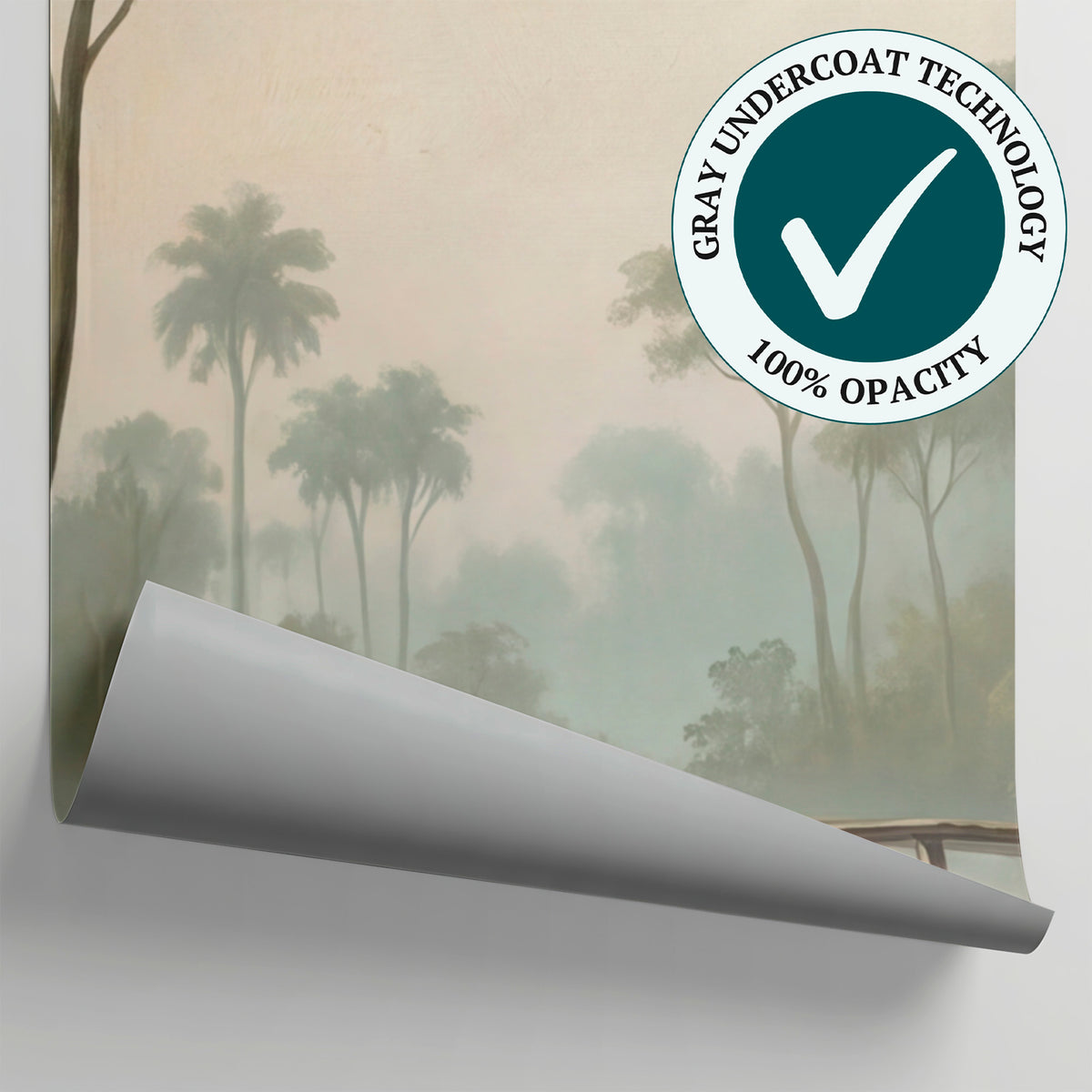 Misty Footbridge - Green Forest Wallpaper - Green Woodland Wallpaper Wall Mural - Matière