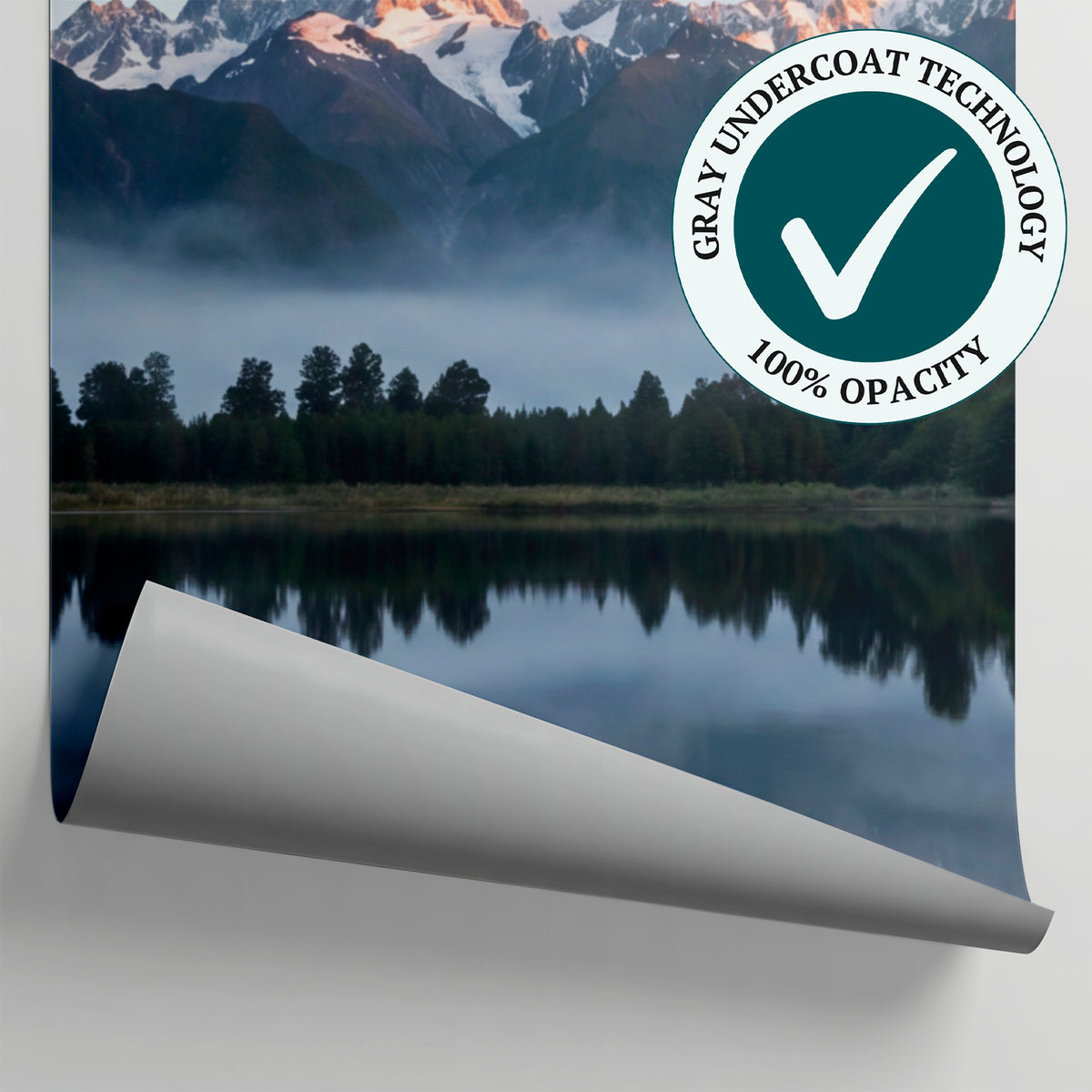 Misty Reflection - Blue Mountain Wallpaper - Landscape Scenery Forest Peel and Stick Wall Mural - Matière