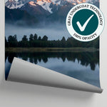 Misty Reflection - Blue Mountain Wallpaper - Landscape Scenery Forest Peel and Stick Wall Mural - Matière
