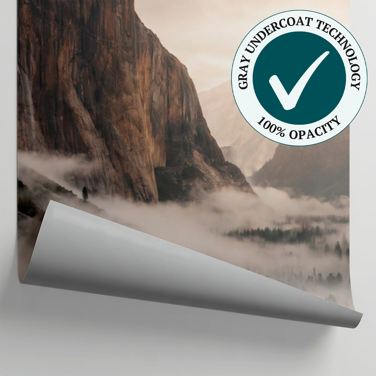 Misty Summit - Gray Mountain Wallpaper - Rocky Landscape Scenery Peel and Stick Wall Mural - Matière