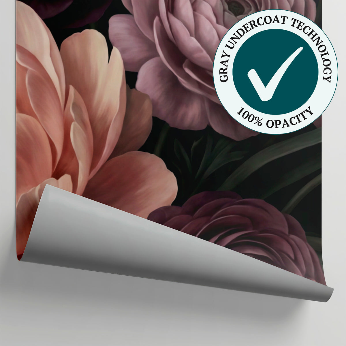 Moonlit Bouquet Dark Floral Wallpaper - Vintage Flower Wall Mural Pink Romantic Peel and Stick - Matière