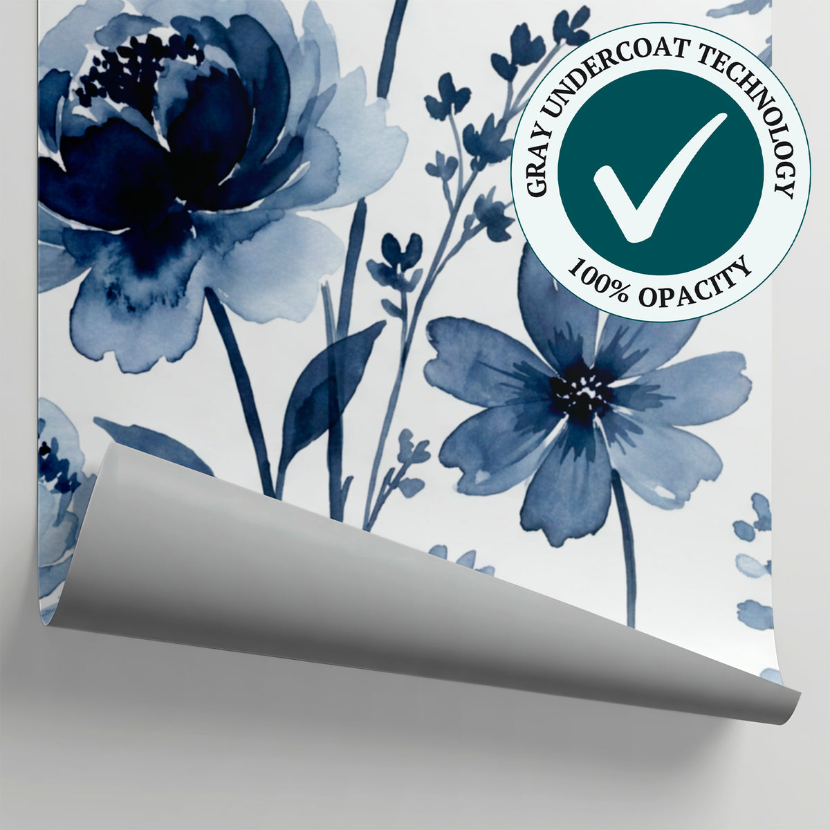 Nightbloom Sonata Blue Floral Wallpaper - Navy Blue and White Rose Peel and Stick Wall Mural - Matière